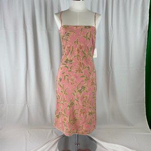 Hype Pink Floral Gold Tread Detail Midi Dress